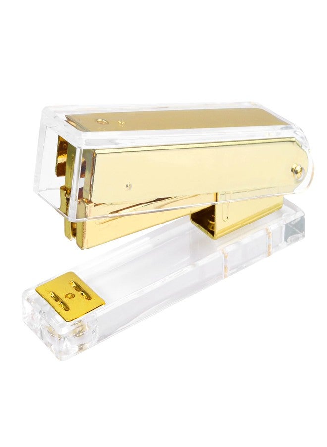Honagu Clear Acrylic Stapler, Modern Desk Accessories for Home, Office, or School, Desktop Stationery Gift for Students Teachers,1st Day of School Gifts（Golden） - Image 1