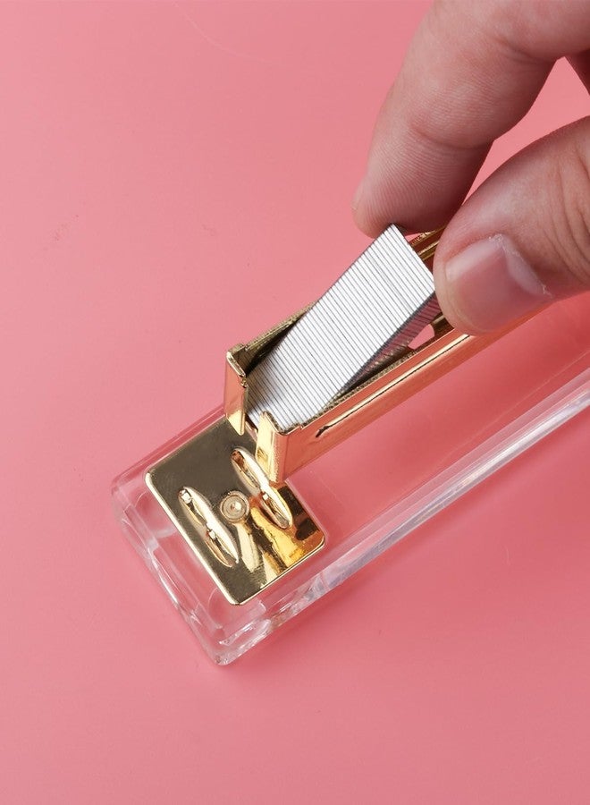 Honagu Clear Acrylic Stapler, Modern Desk Accessories for Home, Office, or School, Desktop Stationery Gift for Students Teachers,1st Day of School Gifts（Golden） - Image 4