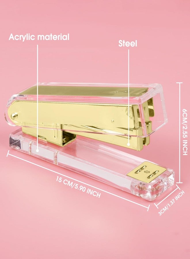 Honagu Clear Acrylic Stapler, Modern Desk Accessories for Home, Office, or School, Desktop Stationery Gift for Students Teachers,1st Day of School Gifts（Golden） - Image 2