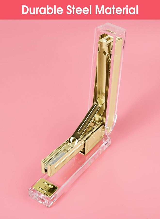 Honagu Clear Acrylic Stapler, Modern Desk Accessories for Home, Office, or School, Desktop Stationery Gift for Students Teachers,1st Day of School Gifts（Golden） - Image 5