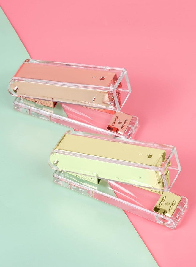 Honagu Clear Acrylic Stapler, Modern Desk Accessories for Home, Office, or School, Desktop Stationery Gift for Students Teachers,1st Day of School Gifts（Golden） - Image 3