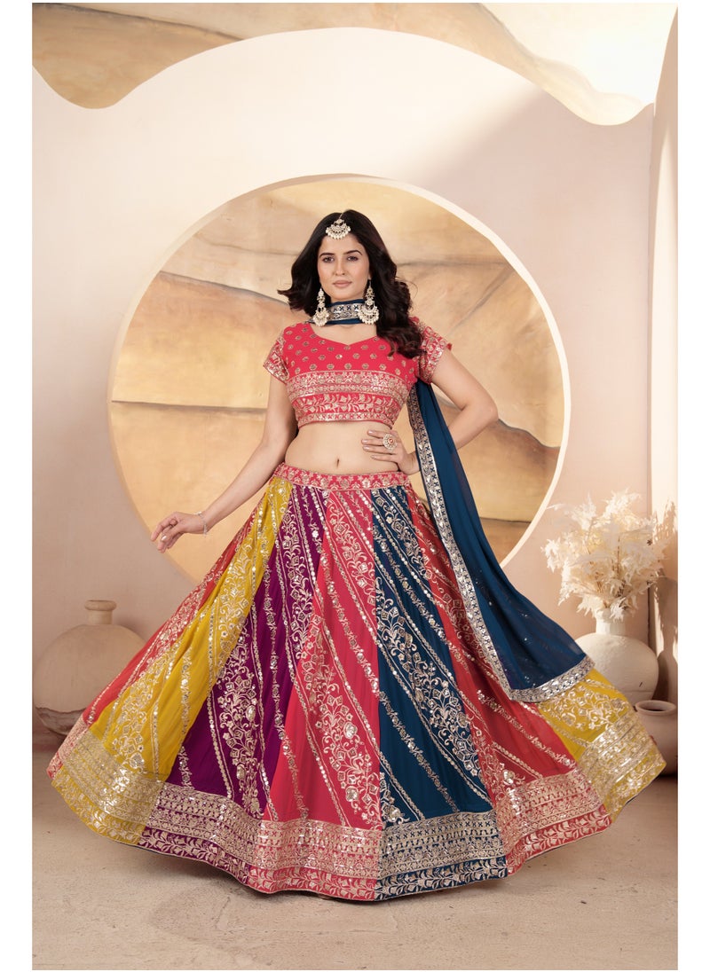 Super Asian “Starlit Symphony” – Faux Georgette Lehenga Set with All-Over Sequin Embroidery & 4.5m Flair  - Image 1