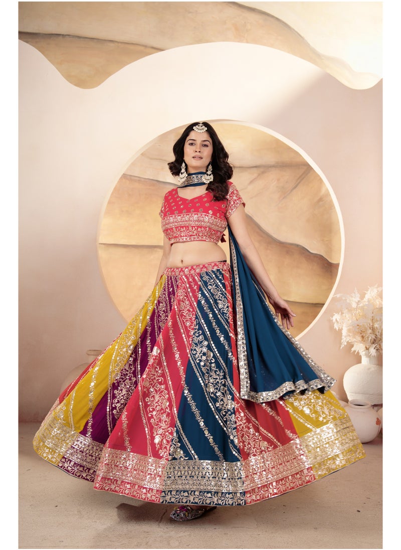 Super Asian “Starlit Symphony” – Faux Georgette Lehenga Set with All-Over Sequin Embroidery & 4.5m Flair  - Image 4