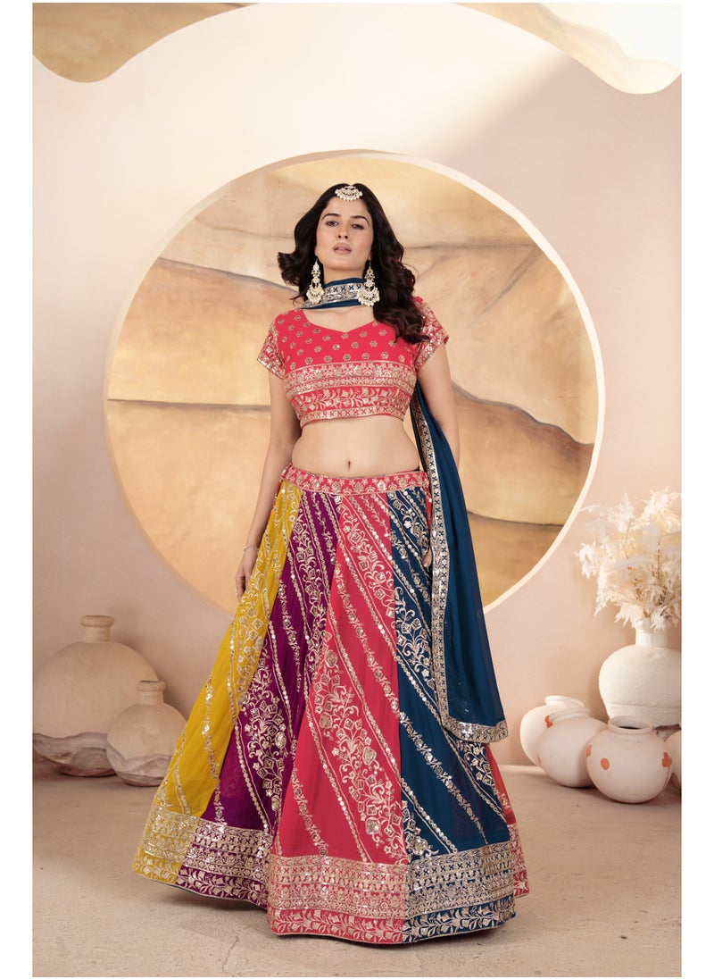 Super Asian “Starlit Symphony” – Faux Georgette Lehenga Set with All-Over Sequin Embroidery & 4.5m Flair  - Image 3