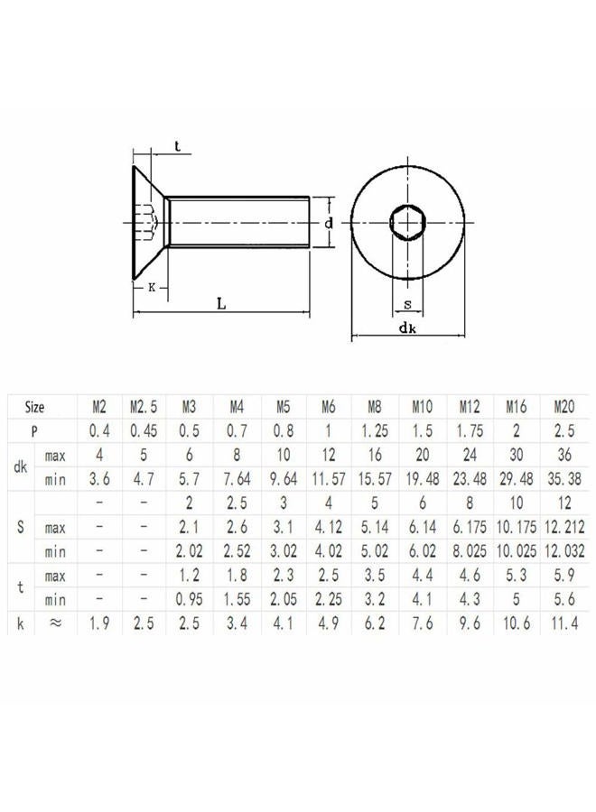 PZRT 12pcs Hexagon Hex Socket Countersunk Screw Stainless Steel A2-70 Flat Head Screw Allen Bolts M5x10, Silver Tone - Image 3