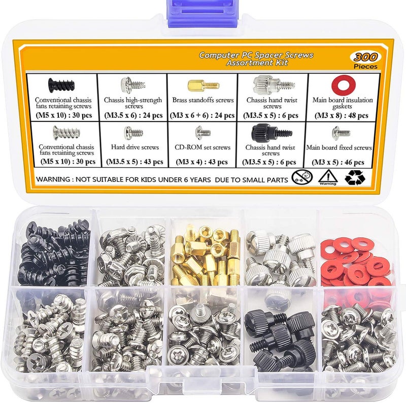 Laprite 300 PCs Personal Computer Screw Standoffs Set Kit for Hard Drive, Computer Case, Motherboard, Fan, Power Graphics Card - Image 1