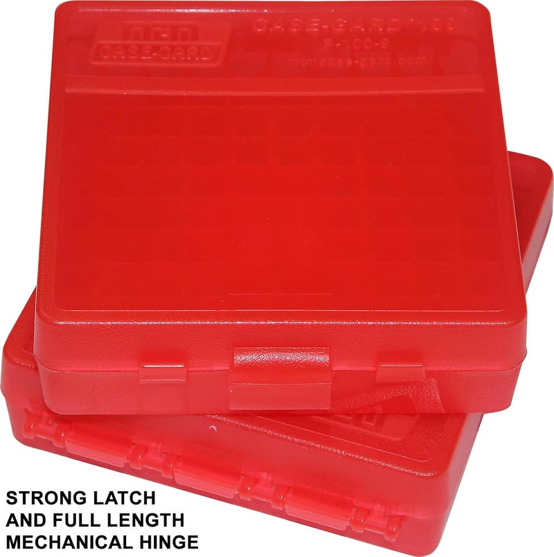 MTM P-100-9-29 Ammo Box 100 Round Flip-Top | Fits 9mm, 380 ACP | Easy to grip | Stackable, Snap Lock Latch | USA Made | Clear Red - Image 3