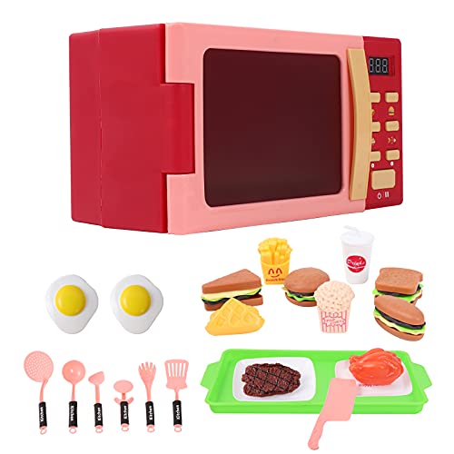 Cuterabit Toy Microwave Oven Playset with Light and Sound Toy Kitchen Appliances for Kids Play Kitchen Accessories and Toy Food for Toddlers 3 Year Old Up Girls Boys Red - Image 1