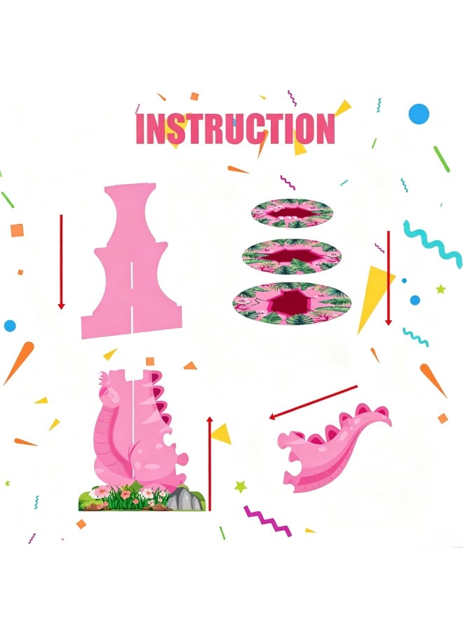 Dinosaur Cupcakes Stand, Funny 3 Tier Dinosaur Party Stand Cute Small Cake Stand for Birthday Supplies Decor(Pink) - Image 3