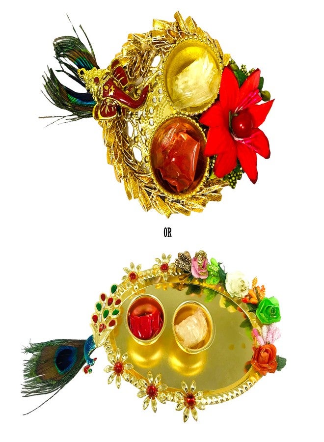 Evisha Beautiful Pearl And Stone traditional Bhai/Brother Bhabhi Rakhi Set and Roli Chawal Puja Plate | | rakhi || rakhi set || rakhi for brother || rakhi for brother and bhabhi || rakhi combo || bhaiya bhabhi rakhi || rakhi gifts - Image 3