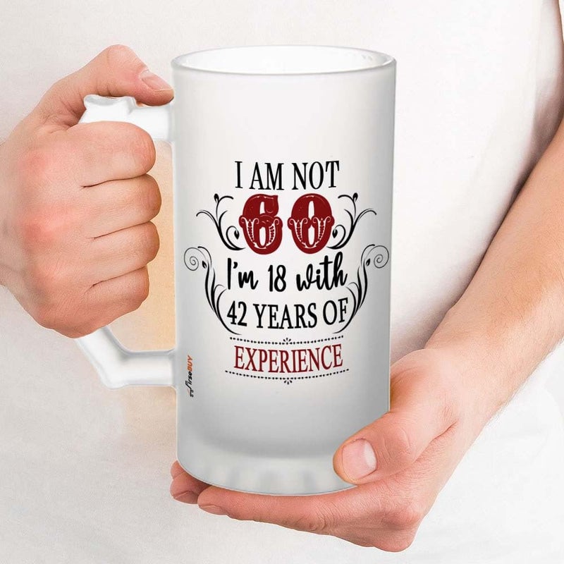 FirseBUY 60th Birthday Gifts for Men Women Im Not 60 Im 18 with 42 Years of Experience Beer Mug Present Ideas for Wife Husband Sister Brother Friends Coworkers Large Glass Mug 16 Ounce - Image 3