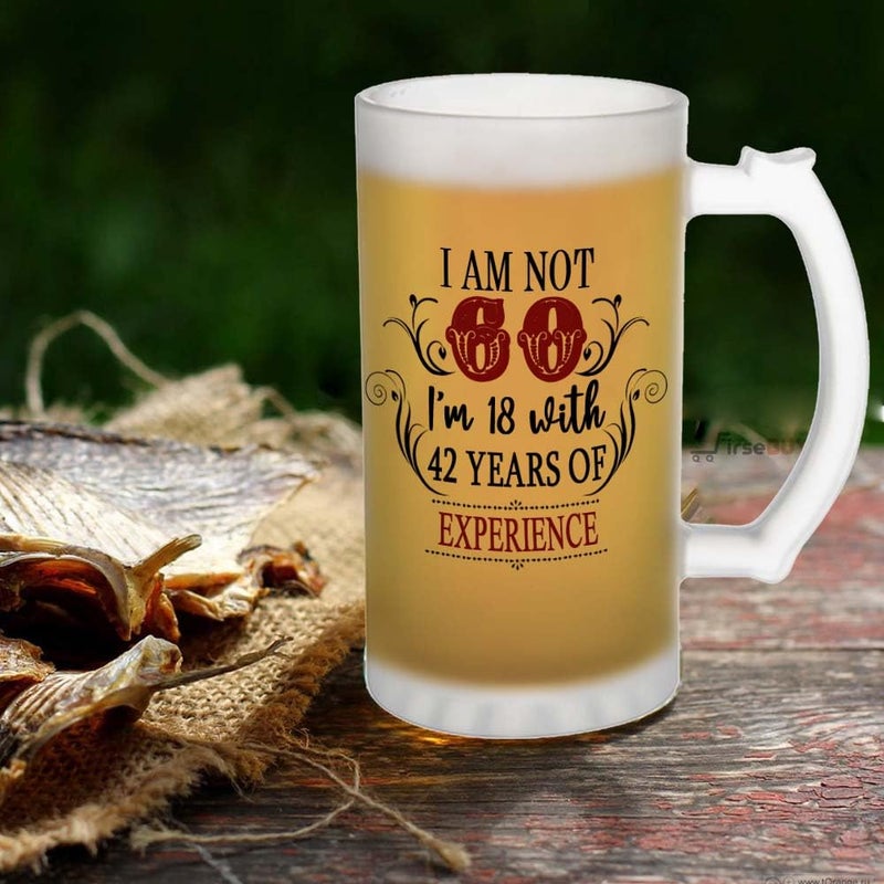 FirseBUY 60th Birthday Gifts for Men Women Im Not 60 Im 18 with 42 Years of Experience Beer Mug Present Ideas for Wife Husband Sister Brother Friends Coworkers Large Glass Mug 16 Ounce - Image 2