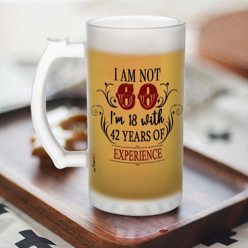 FirseBUY 60th Birthday Gifts for Men Women Im Not 60 Im 18 with 42 Years of Experience Beer Mug Present Ideas for Wife Husband Sister Brother Friends Coworkers Large Glass Mug 16 Ounce - Image 5