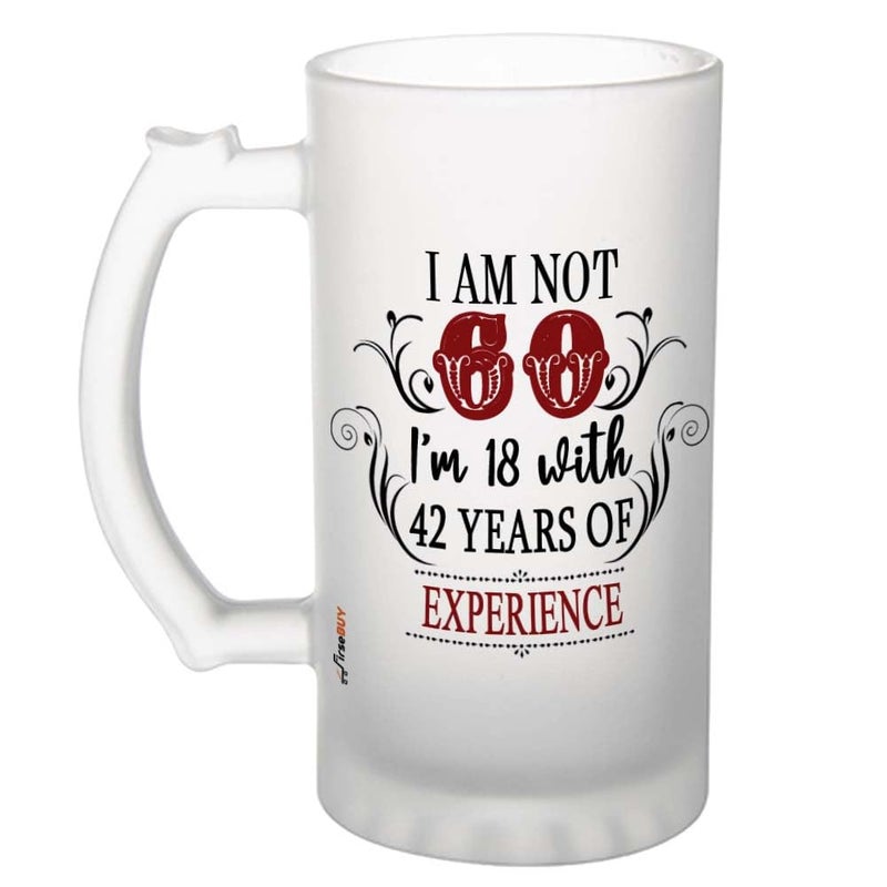 FirseBUY 60th Birthday Gifts for Men Women Im Not 60 Im 18 with 42 Years of Experience Beer Mug Present Ideas for Wife Husband Sister Brother Friends Coworkers Large Glass Mug 16 Ounce - Image 1