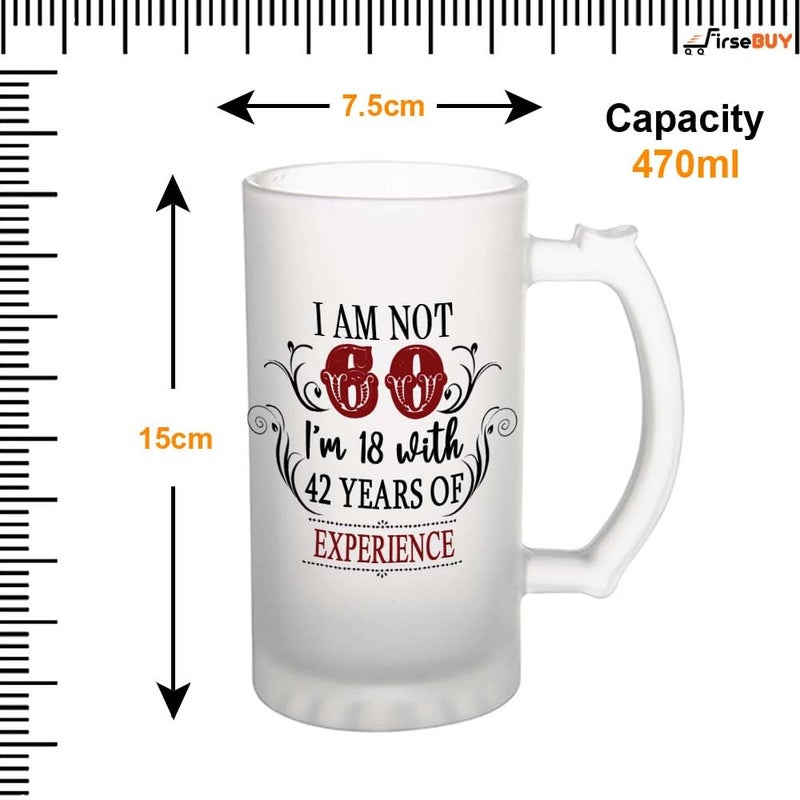 FirseBUY 60th Birthday Gifts for Men Women Im Not 60 Im 18 with 42 Years of Experience Beer Mug Present Ideas for Wife Husband Sister Brother Friends Coworkers Large Glass Mug 16 Ounce - Image 4
