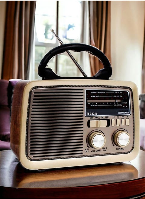 راديو محمول HI-FI بثلاث قنوات FM - AM - SW ذهبي/بني/أسود بلوتوث AUX بطاقة TF قرص فلاش USB