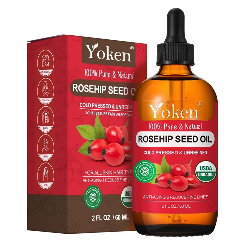 Yoken Organic Rosehip Seed Oil for Face 100 Pure and Natural Cold Pressed Unrefined Rosehip Oil Carrier for Skin Hair Nails Lightweight FastAbsorbing 2 fl oz - Image 3