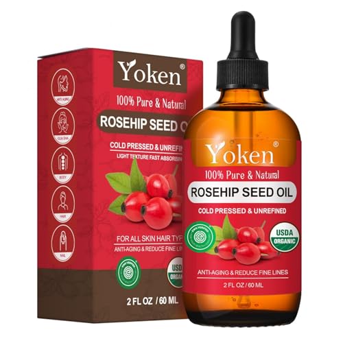 Yoken Organic Rosehip Seed Oil for Face 100 Pure and Natural Cold Pressed Unrefined Rosehip Oil Carrier for Skin Hair Nails Lightweight FastAbsorbing 2 fl oz - Image 1