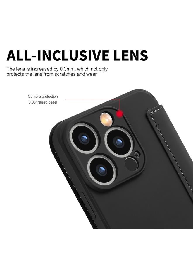 اس-توب جراب لهاتف iPhone 15 Pro مصنوع من الجلد الصناعي الملمس السائل مع فتحات للبطاقات - Image 4