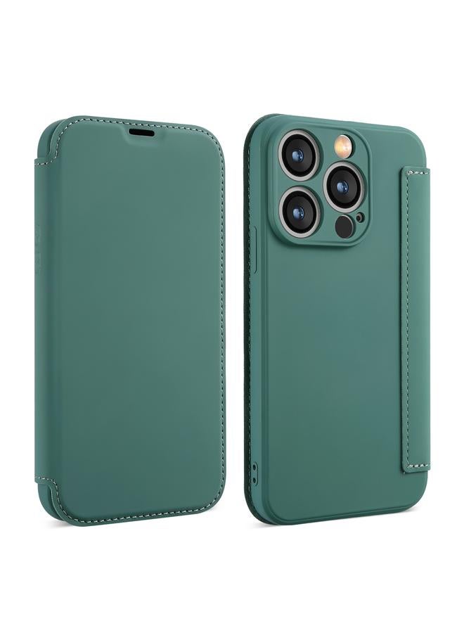 اس-توب جراب لهاتف iPhone 15 Pro مصنوع من الجلد الصناعي الملمس السائل مع فتحات للبطاقات - Image 1