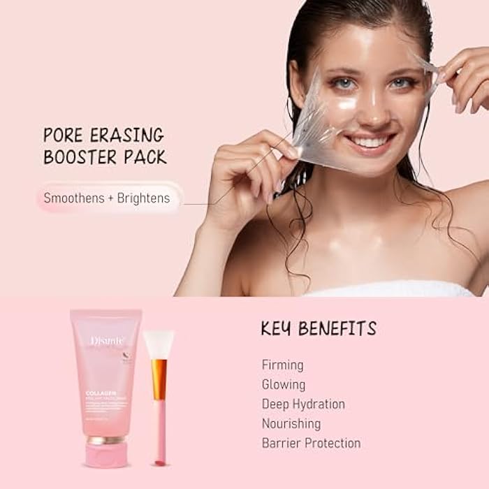 Disunie Collagen Overnight Wrapping Mask, 3.04 oz （Includ brush） Ceramide NP & Niacinamide Night Peel-off Facial Mask, Hydrolyzed Collagen For Glowing Skin, Moisturize Increase Elasticity Brighten - Image 5