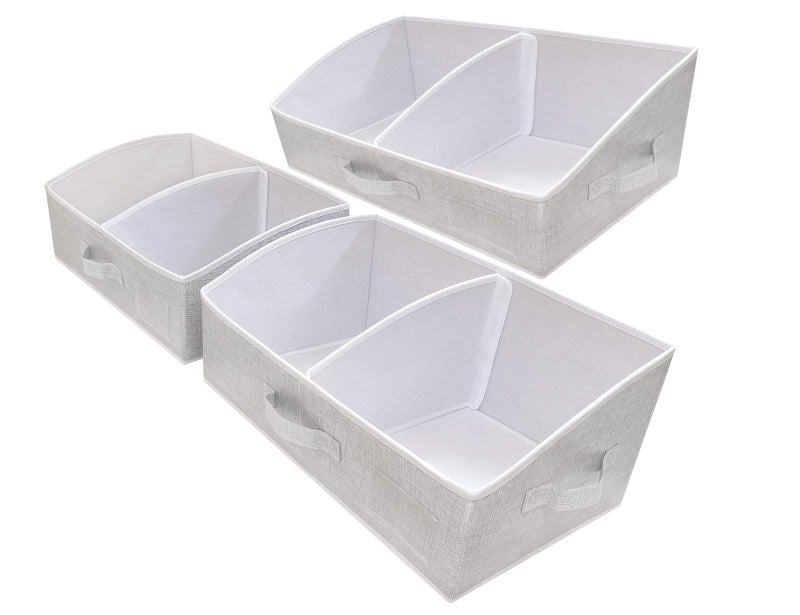 UNAMAX 3 Packs Closet Storage Bins - Trapezoid Large Storage Box - Foldable Fabric Baskets for Organizing Clothes - Baby Toiletry, Toys, Towel, DVD, Book (Grey, 20 x 11.2 x 8.3 inches) - Image 1