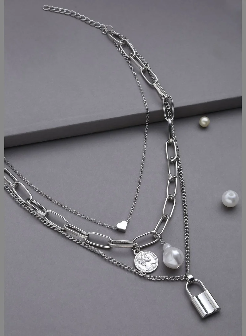 SOHI Pack of 3 Silver Plated Trendy Zirconia Chain