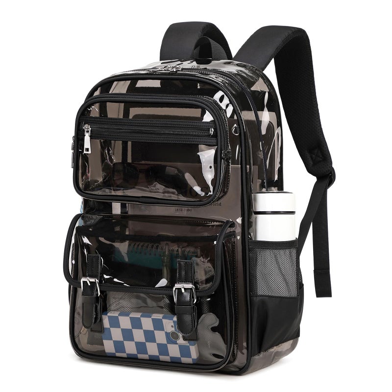ASKSKY Large Clear Backpack Transparent Heavy Duty School Clear Bookbag See Through Bag Boys and Girls for College Work Travel Security, Semi Black - Image 1