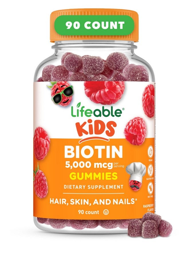 Lifeable Kids Biotin Gummies | 5,000mcg | Great Tasting Natural Flavor Biotin Supplement | Vegan Non GMO Hair Gummies | for Hair Skin and Nails | 90 Gummies - Image 1