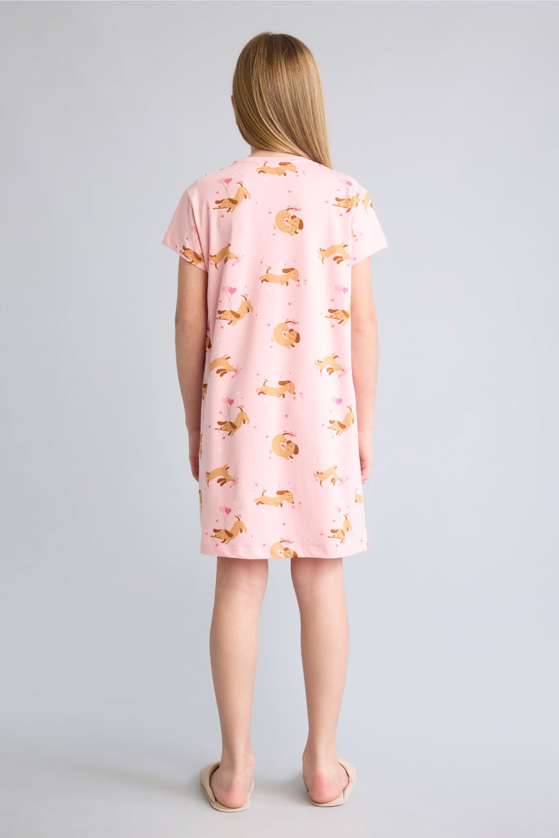 DeFacto Pink Girl Girl Dog Print Short Sleeve Pink Dress Casual - Image 4