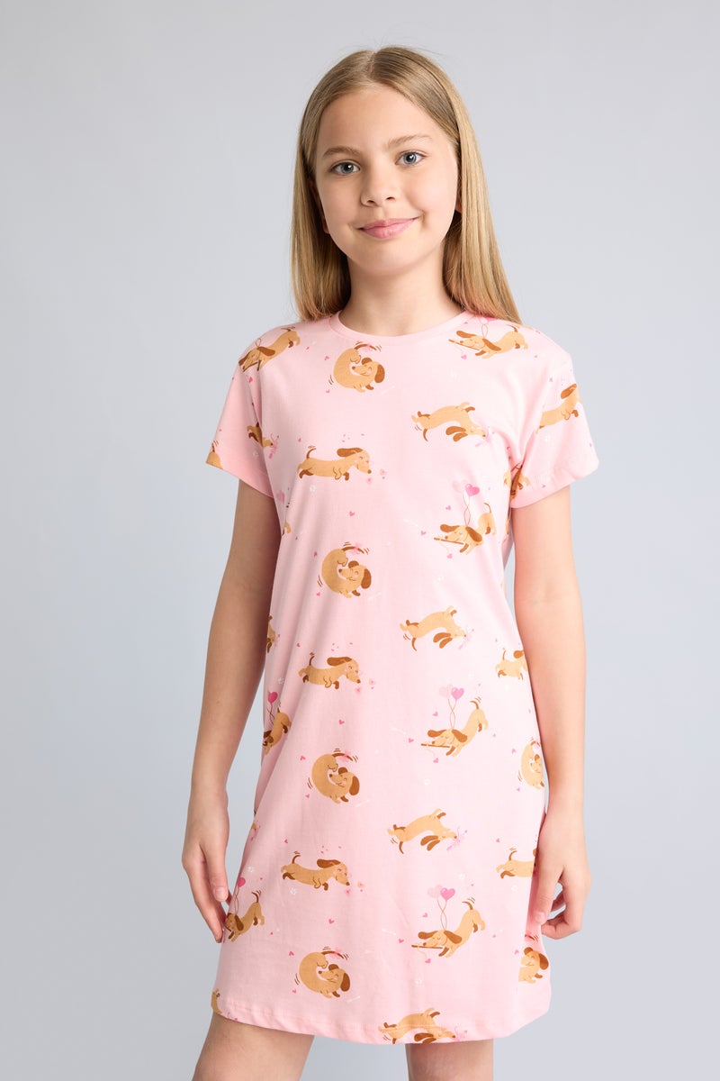 DeFacto Pink Girl Girl Dog Print Short Sleeve Pink Dress Casual - Image 2