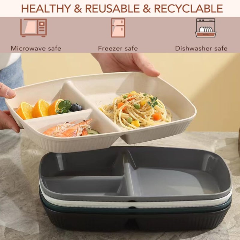 PUPOPIK Unbreakable Divided Plates 105 Inch 4 PCSReusable Wheat Straw PlatesPortion Control Plate Adults Microwave And Dishwasher Safe Perfect For Dinner Dishes Kitchen Picnic Party Grey Series - Image 2