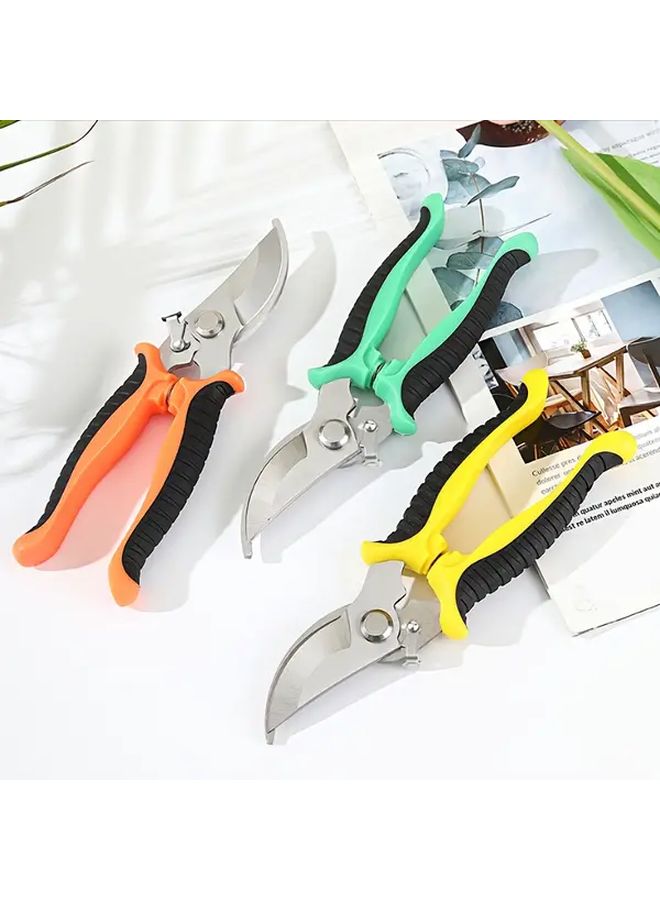 Orange Professional Stainless Steel Pruning Shears Ergonomic Anti Slip Handle - Image 2