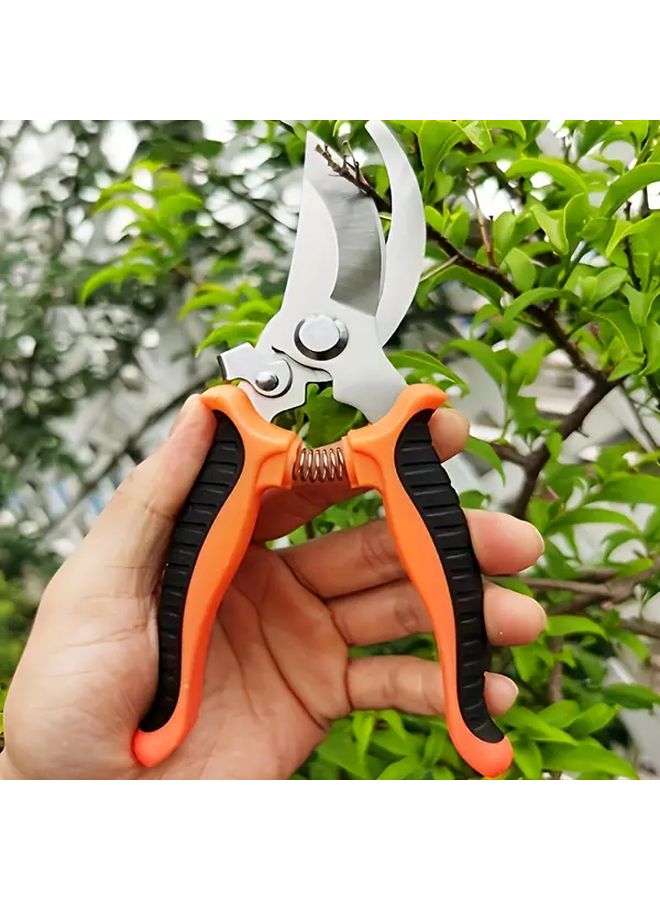Orange Professional Stainless Steel Pruning Shears Ergonomic Anti Slip Handle - Image 1