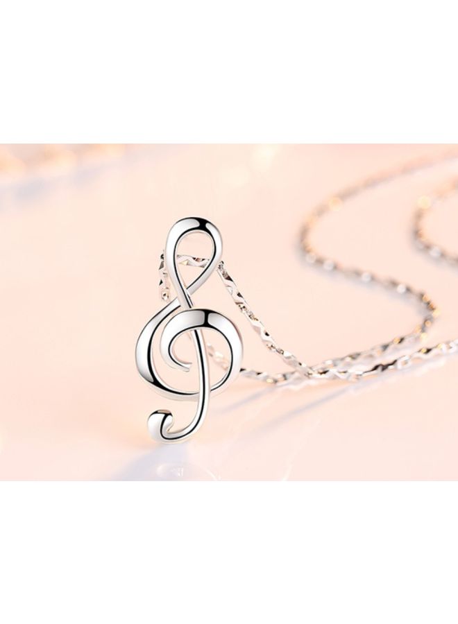 925 Sterling Silver Music Note Shaped Pendant Necklace - Image 3