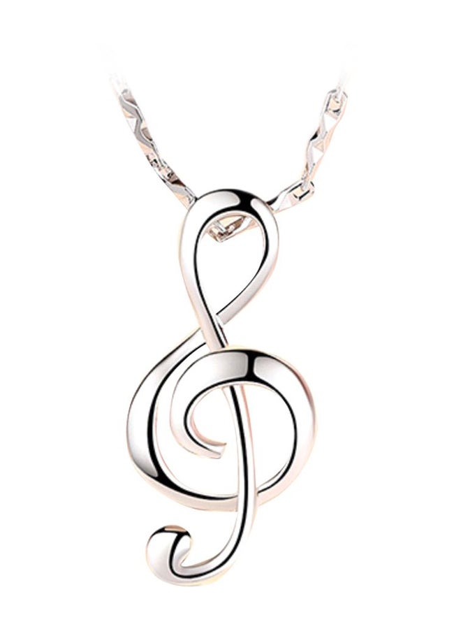 925 Sterling Silver Music Note Shaped Pendant Necklace - Image 1