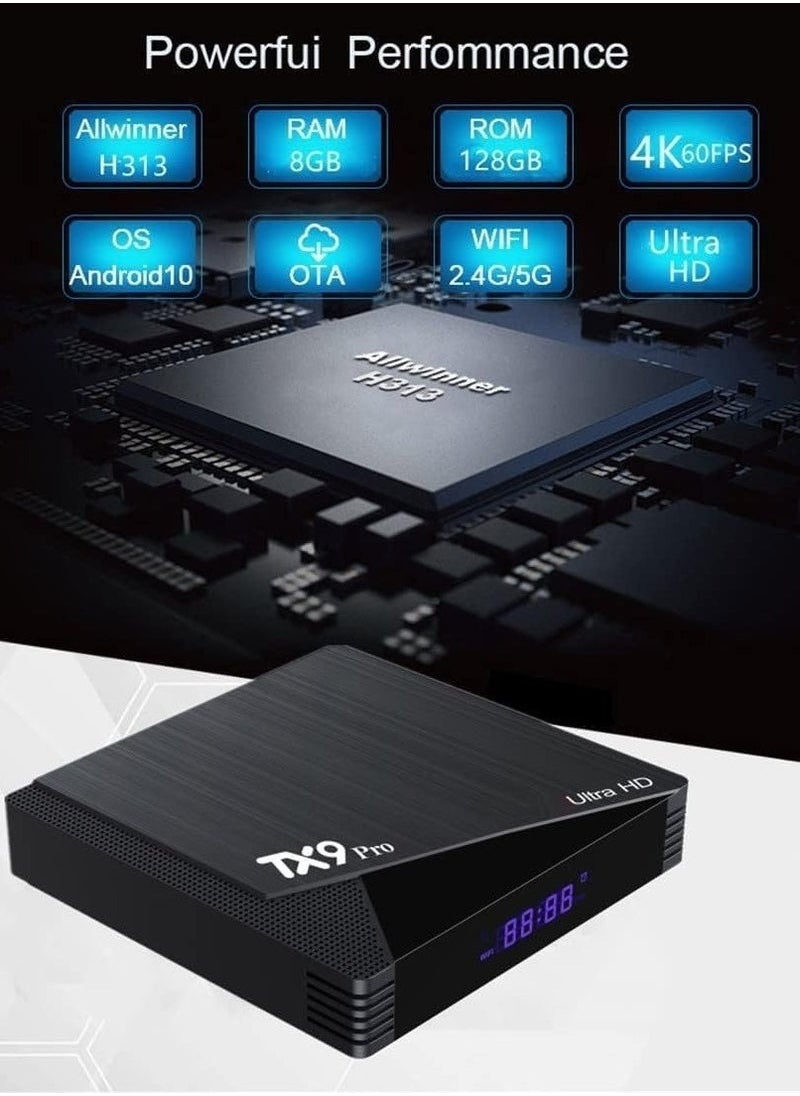 TIGER - TX9 Pro Android 12.0 Smart TV Box with 4GB RAM 32GB ROM, Dual-Band 2.4G/5G WiFi, 6K Ultra HD Output, H.265 Decoding, 3D Mode, 100M Ethernet, Plug & Play Streaming Box with HD Cable & Remote – Black, High-Performance Media Player - Image 1
