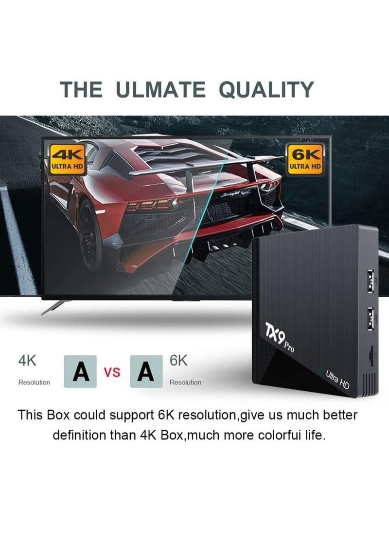 TIGER - TX9 Pro Android 12.0 Smart TV Box with 4GB RAM 32GB ROM, Dual-Band 2.4G/5G WiFi, 6K Ultra HD Output, H.265 Decoding, 3D Mode, 100M Ethernet, Plug & Play Streaming Box with HD Cable & Remote – Black, High-Performance Media Player - Image 1