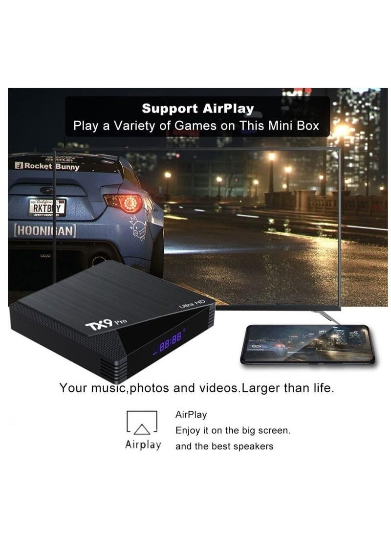TIGER - TX9 Pro Android 12.0 Smart TV Box with 4GB RAM 32GB ROM, Dual-Band 2.4G/5G WiFi, 6K Ultra HD Output, H.265 Decoding, 3D Mode, 100M Ethernet, Plug & Play Streaming Box with HD Cable & Remote – Black, High-Performance Media Player - Image 1