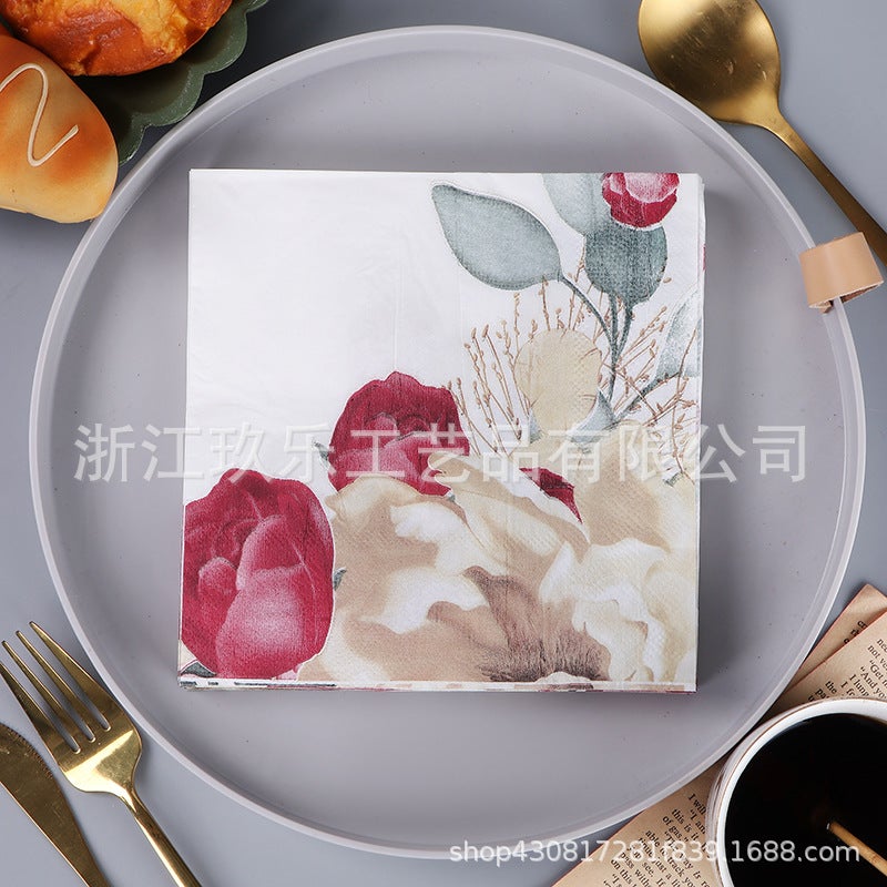 Supply Spot New Leaves Color Printing Napkin Paper Towel Western Restaurant Bakery For Facial Tissue - Image 1