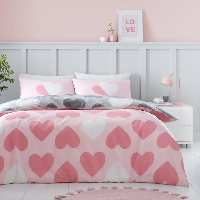 HEART DUVET COVER KING SIZE BED SET REVERSIBLE BEDDING DUVET SETS 230X220 CM POLYCOTTON SOFT BED LINEN QUILT COVER CHARCOAL