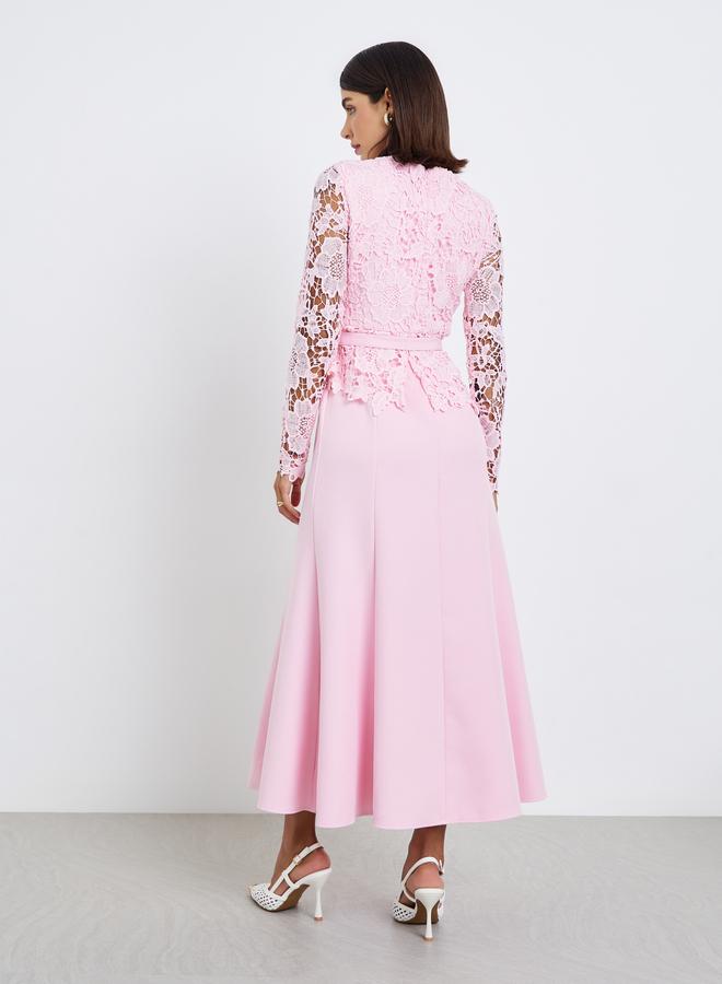 Styli Women Lace Insert Belted Maxi Evening Dress - Image 5