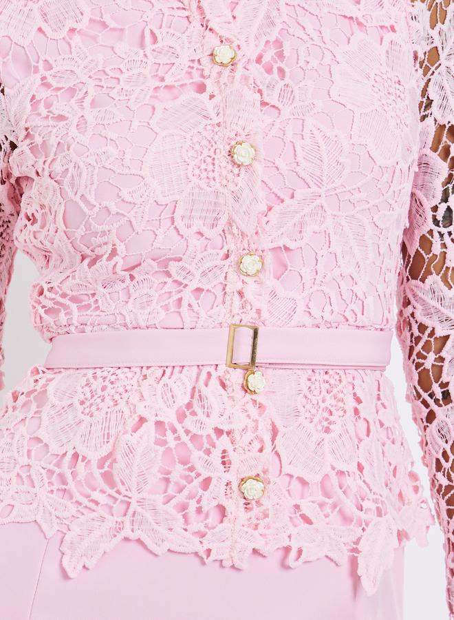 Styli Women Lace Insert Belted Maxi Evening Dress - Image 4