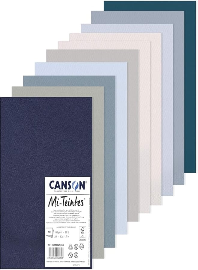 CANSON MI-TEINTES® Waffle Paper - 10 Sheets A4 160 g/m² Cool Tones
