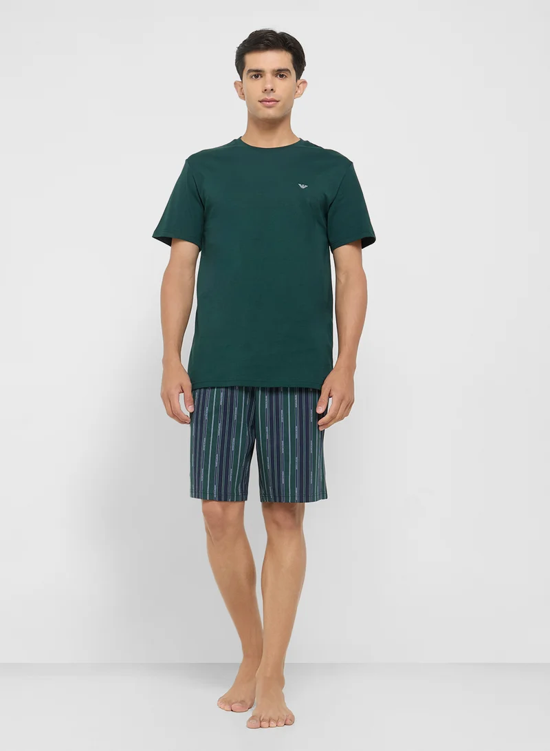 امبوريو ارماني Logo T-Shirt And Shorts Set