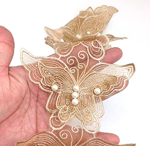 KARMELLING 10PC Gold Pearl Chiffon Butterfly Flower Embroidered Lace Edge Trim Ribbon, 11cm x 7.5cm - Image 5