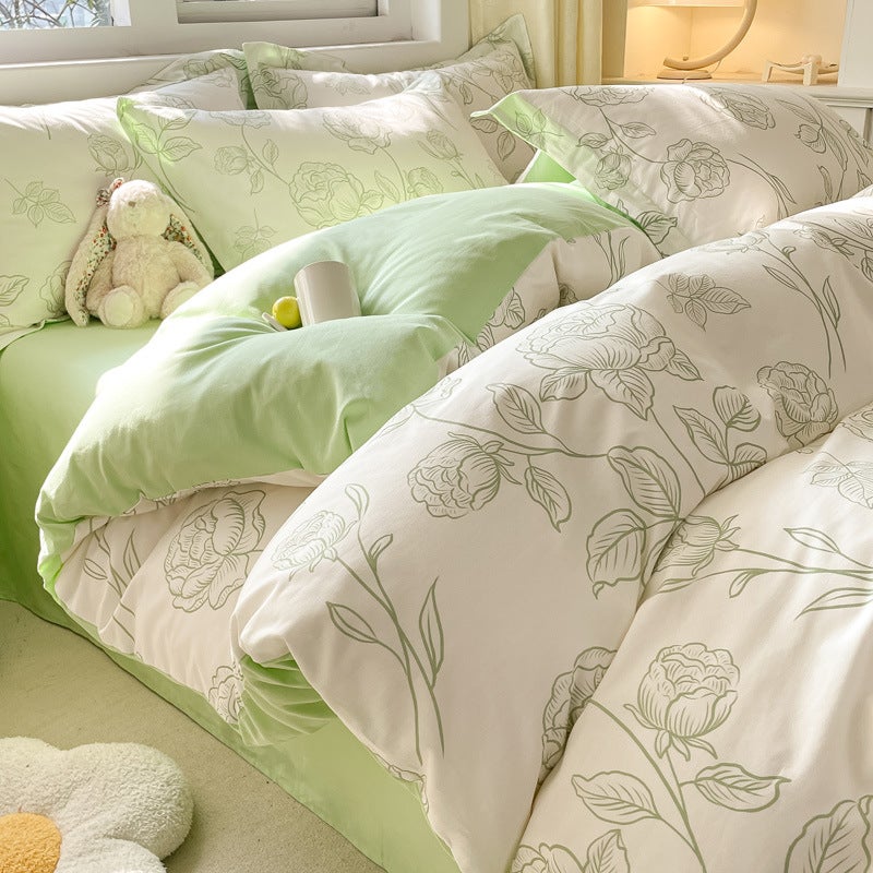 Spring And Cotton Small Fresh Printing Four-Piece Cotton Bed Sheet Quilt Cover Three-Piece Home Bedding Kit - Image 2