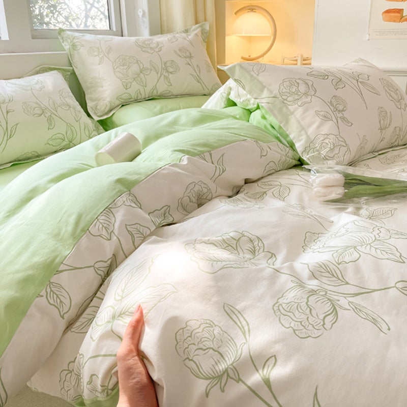 Spring And Cotton Small Fresh Printing Four-Piece Cotton Bed Sheet Quilt Cover Three-Piece Home Bedding Kit - Image 3