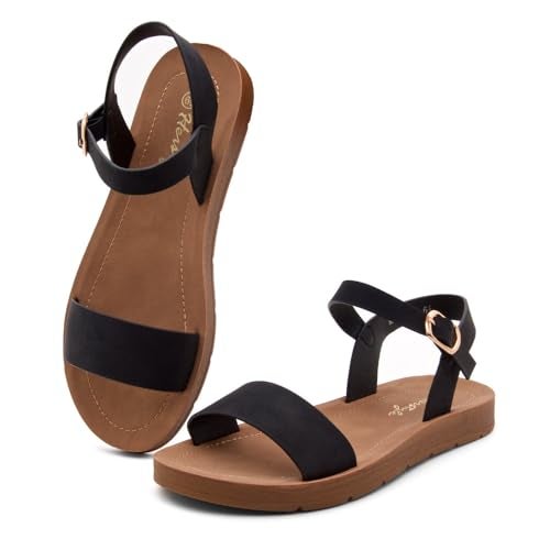 Herstyle Flat Sandals for Women – Open Toe One Band Ankle Strap Summer Dressy Sandals, Lightweight Casual Strappy Slip-On Flats with Adjustable Buckle, Black, Size 6.0, Monday - Image 3