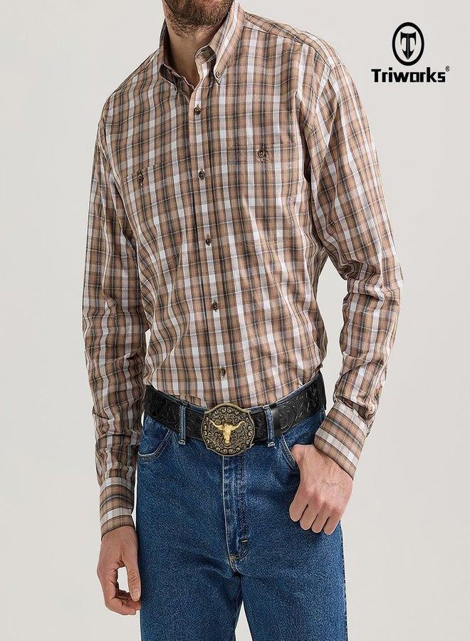 TRIWORKS Men's Western cowboy belt Classic embossed leather belts with Printed Engraved Buckle - Image 3